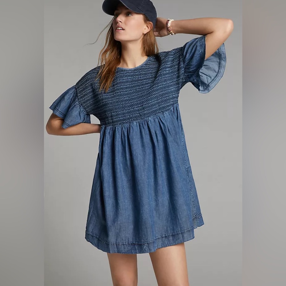 Anthropologie Luz Chambray Mini Dress - Picture 1 of 11